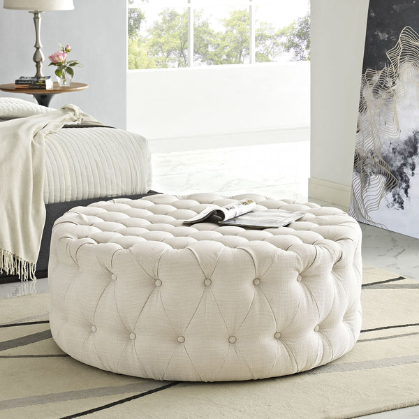Modway Amour Upholstered Fabric Ottoman in Beige