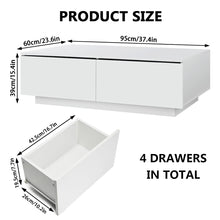 Hommpa Coffee Table with 4 Drawers LED Center Table White High Gloss Finish