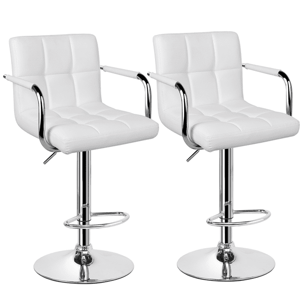 SMILE MART 2pcs Faux Leather Swivel Bar Stools for Home Counter, White