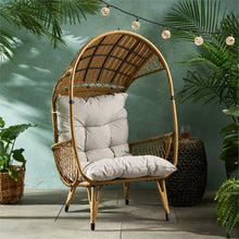 Maurice Outdoor Wicker Standing Basket Chair with Cushion, Light Brown, Beige