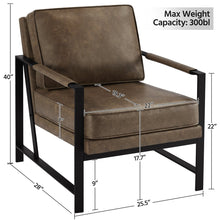 Alden Design Mid-Century Modern Accent Chair with Metal Frame, Brown Faux Leather