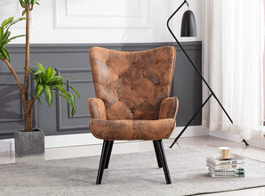 Dolonm Velvet Accent Chair Modern Tufted Button Wingback Vanity Chair with Arms Upholstered Tall Back Desk Chair with Solid Wood Legs for Living Room Bedroom Waiting Room(Teal)