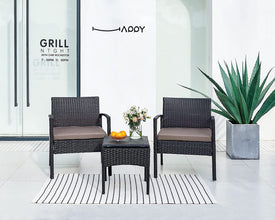 Leasbar Outdoor Chairs Set Bistro Set 3 Pieces Patio Conversation Set Furniture Set for Small Balcony Rattan Chairs and Table with Cushions Blue