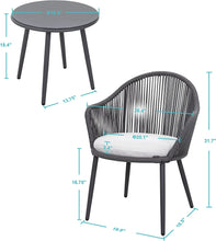 Nuu Garden 3 Piece Woven Rope Patio Furniture Set with Cushions, All Weather Patio Conversation Bistro Set