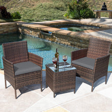 Greesum 3 Pieces Patio Furniture PE Rattan Wicker Chair Conversation Set, Gray and Beige