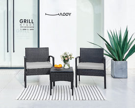 Leasbar Outdoor Chairs Set Bistro Set 3 Pieces Patio Conversation Set Furniture Set for Small Balcony Rattan Chairs and Table with Cushions Blue