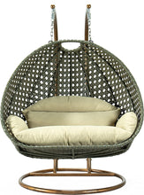 LeisureMod Beige 2 Person Hanging Double Swing/ Rattan Egg Chair