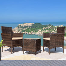 Greesum 3 Pieces Patio Furniture PE Rattan Wicker Chair Conversation Set, Gray and Beige