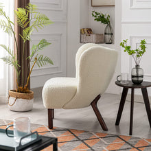 Merax Blush Modern Cute Plush Sherpa Accent Chair with Wood Legs Tufted Wingback Living Room Armchair