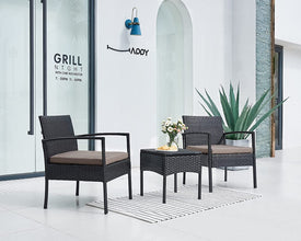 Leasbar Outdoor Chairs Set Bistro Set 3 Pieces Patio Conversation Set Furniture Set for Small Balcony Rattan Chairs and Table with Cushions Blue