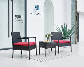 Leasbar Outdoor Chairs Set Bistro Set 3 Pieces Patio Conversation Set Furniture Set for Small Balcony Rattan Chairs and Table with Cushions Blue