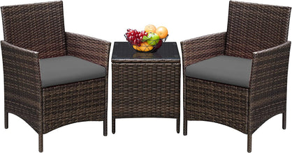 Greesum 3 Pieces Patio Furniture PE Rattan Wicker Chair Conversation Set, Gray and Beige