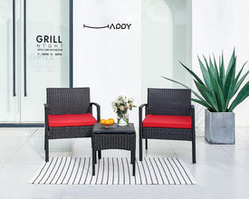 Leasbar Outdoor Chairs Set Bistro Set 3 Pieces Patio Conversation Set Furniture Set for Small Balcony Rattan Chairs and Table with Cushions Blue