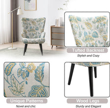 Dolonm Velvet Accent Chair Modern Tufted Button Wingback Vanity Chair with Arms Upholstered Tall Back Desk Chair with Solid Wood Legs for Living Room Bedroom Waiting Room(Teal)