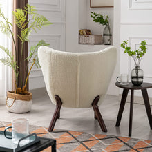 Merax Blush Modern Cute Plush Sherpa Accent Chair with Wood Legs Tufted Wingback Living Room Armchair