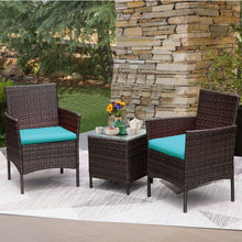 Greesum 3 Pieces Patio Furniture PE Rattan Wicker Chair Conversation Set, Gray and Beige