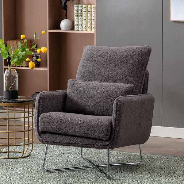 Merax Espresso Modern Comfortable Upholstered Accent Chair with Lumbar Cushion,Teddy Velvet Reading Armchair
