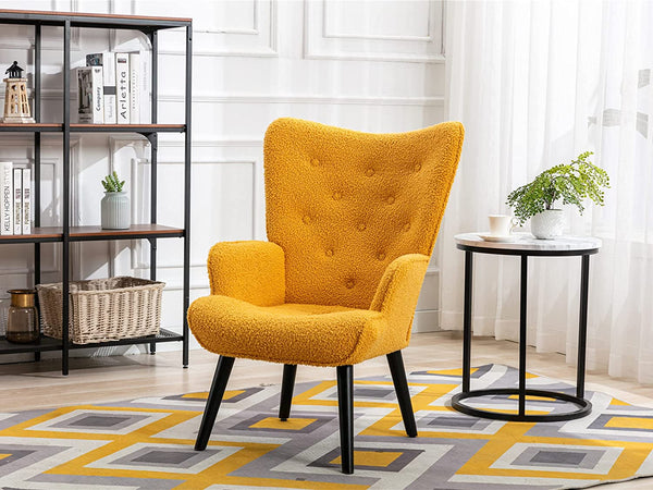 Dolonm Velvet Accent Chair Modern Tufted Button Wingback Vanity Chair with Arms Upholstered Tall Back Desk Chair with Solid Wood Legs for Living Room Bedroom Waiting Room(Teal)