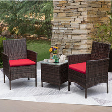 Greesum 3 Pieces Patio Furniture PE Rattan Wicker Chair Conversation Set, Gray and Beige