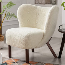 Merax Blush Modern Cute Plush Sherpa Accent Chair with Wood Legs Tufted Wingback Living Room Armchair