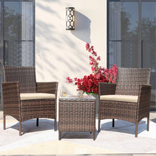 Greesum 3 Pieces Patio Furniture PE Rattan Wicker Chair Conversation Set, Gray and Beige