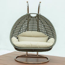 LeisureMod Beige 2 Person Hanging Double Swing/ Rattan Egg Chair