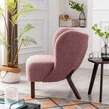 Merax Blush Modern Cute Plush Sherpa Accent Chair with Wood Legs Tufted Wingback Living Room Armchair