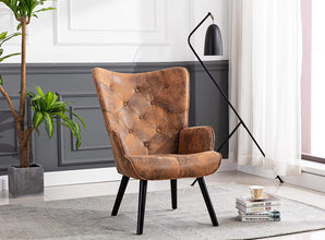 Dolonm Velvet Accent Chair Modern Tufted Button Wingback Vanity Chair with Arms Upholstered Tall Back Desk Chair with Solid Wood Legs for Living Room Bedroom Waiting Room(Teal)