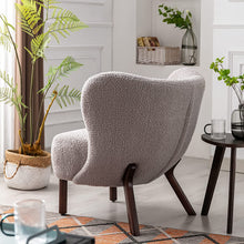 Merax Blush Modern Cute Plush Sherpa Accent Chair with Wood Legs Tufted Wingback Living Room Armchair