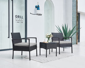 Leasbar Outdoor Chairs Set Bistro Set 3 Pieces Patio Conversation Set Furniture Set for Small Balcony Rattan Chairs and Table with Cushions Blue