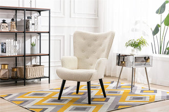 Dolonm Velvet Accent Chair Modern Tufted Button Wingback Vanity Chair with Arms Upholstered Tall Back Desk Chair with Solid Wood Legs for Living Room Bedroom Waiting Room(Teal)