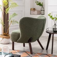 Merax Blush Modern Cute Plush Sherpa Accent Chair with Wood Legs Tufted Wingback Living Room Armchair