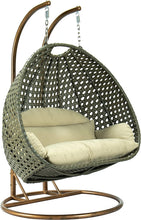 LeisureMod Beige 2 Person Hanging Double Swing/ Rattan Egg Chair