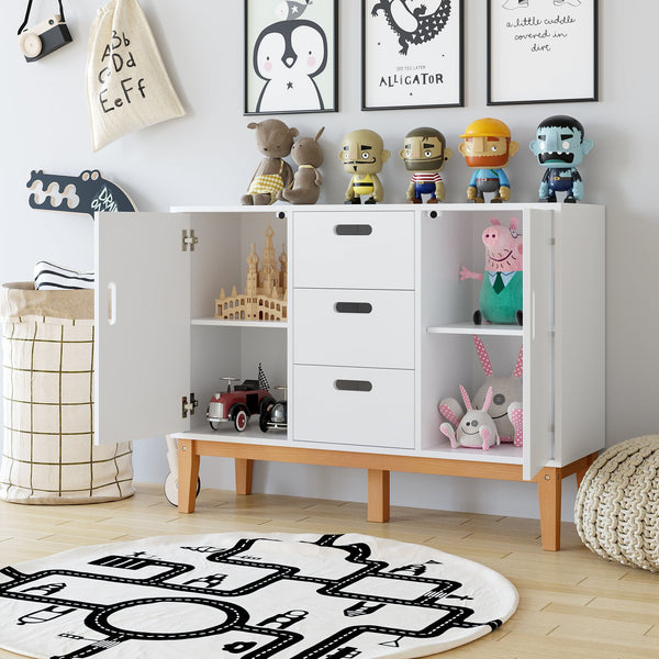 Homfa Console Cabinet for Dining Room, Sideboard Buffet Cabinet with 2 Doors and 3 Drawers , White and Natural