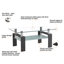 Glass Coffee Table with Lower Shelf, Clear Rectangle Glass Coffee Table, Modern Coffee Table with Metal Legs, Rectangle Center Table Sofa Table Home Furniture for Living Room, L5509