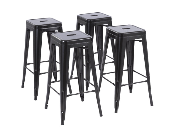Howard 30inch Stackable Metal Barstool, Set of 4, Black Color, Backless Style, Full Assembled Stools