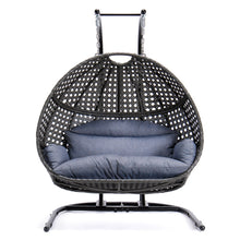 2 Person Swing Chair with Stand, X-Large Wicker Rattan Hanging Egg Chair Loveseat Chair with Cushion and Cover for Indoor/Outdoor