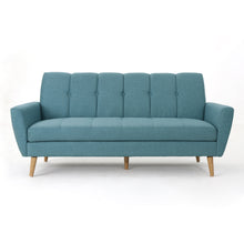 Noble House Triton Tufted Fabric Sofa, Blue, Natural