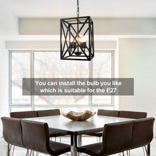 Depuley 4-Light Pendant Lighting, Adjustable Farmhouse Pendant Light Fixtures, Ceiling Hanging Lantern Chandelier E26 Base Black Painted