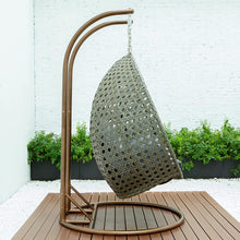 LeisureMod Beige 2 Person Hanging Double Swing/ Rattan Egg Chair