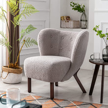 Merax Blush Modern Cute Plush Sherpa Accent Chair with Wood Legs Tufted Wingback Living Room Armchair
