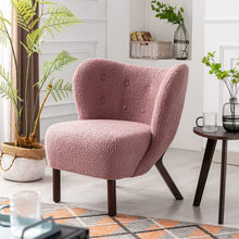 Merax Blush Modern Cute Plush Sherpa Accent Chair with Wood Legs Tufted Wingback Living Room Armchair