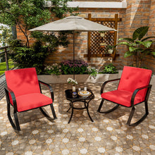 Greesum 3 Pieces Patio Furniture Sets, Outdoor Conversation Rocking Chairs with Soft Cushions and Glass Coffee Table for Balcony, Porch, Yard, Blue