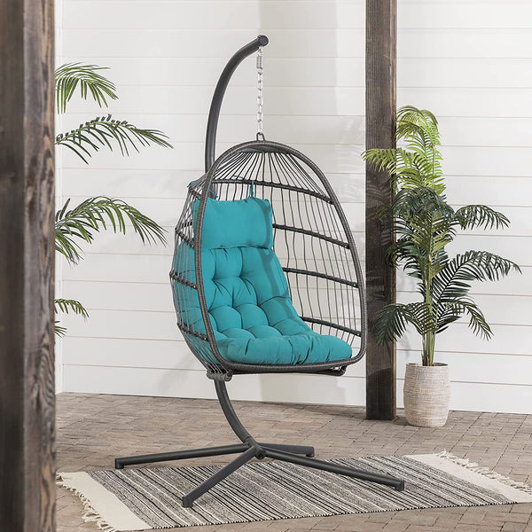 Walker Edison Carmel Modern Rattan Hanging Egg Swing Chair