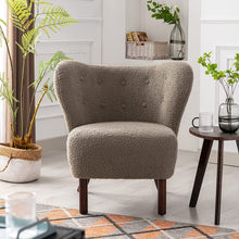 Merax Blush Modern Cute Plush Sherpa Accent Chair with Wood Legs Tufted Wingback Living Room Armchair