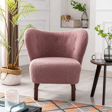 Merax Blush Modern Cute Plush Sherpa Accent Chair with Wood Legs Tufted Wingback Living Room Armchair