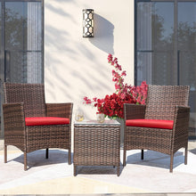 Greesum 3 Pieces Patio Furniture PE Rattan Wicker Chair Conversation Set, Gray and Beige