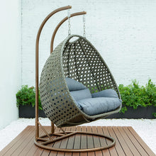 LeisureMod Beige 2 Person Hanging Double Swing/ Rattan Egg Chair