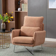 Merax Espresso Modern Comfortable Upholstered Accent Chair with Lumbar Cushion,Teddy Velvet Reading Armchair