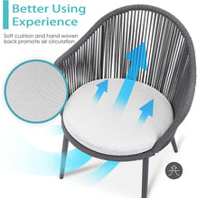 Nuu Garden 3 Piece Woven Rope Patio Furniture Set with Cushions, All Weather Patio Conversation Bistro Set